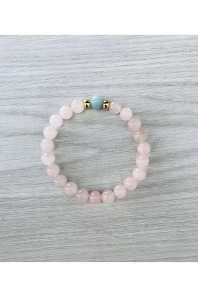 MK TASARIM Gerçek Pembe Kuvars, Mavi Kuvars Taşı Bileklik MK100152 ürün görseli 1