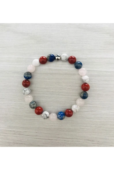 MK TASARIM GERÇEK HAVLİT, RED JASPER, LAPİS LAZULİ, PEMBE KUVARS TAŞI BİLEKLİK MKT061 ürün görseli 1
