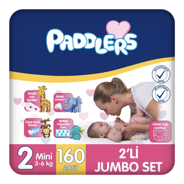 Paddlers Bebek Bezi 2 Numara Mini 160 Adet (3-6 Kg) 2'li Jumbo Set ürün görseli 1