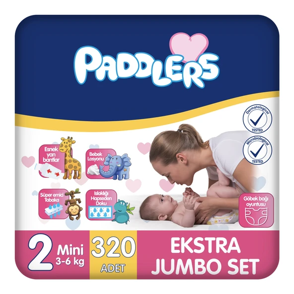 Paddlers Bebek Bezi 2 Numara Mini 320 Adet (3-6 Kg) Ekstra Jumbo Set ürün görseli 1