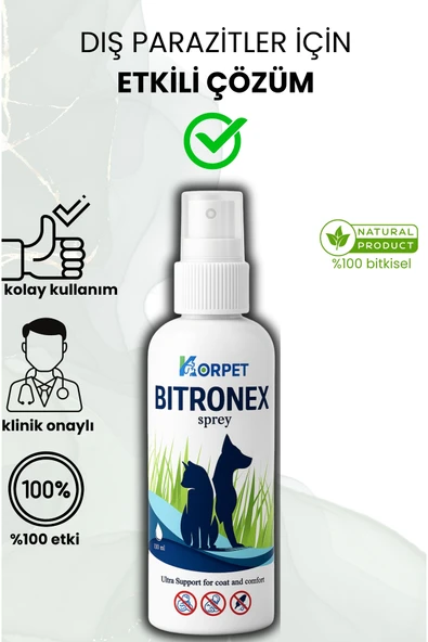 KorPet Bitronex Sprey 100 Kedi, Köpek, Kuş, Tavşan,Bit, Pire ,Kene, Karınca, Deri Tüy Bakım Ürünü ürün görseli 1