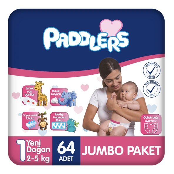 Paddlers Bebek Bezi 1 Numara Yenidoğan 64 Adet (2-5 Kg) Jumbo Paket ürün görseli 1