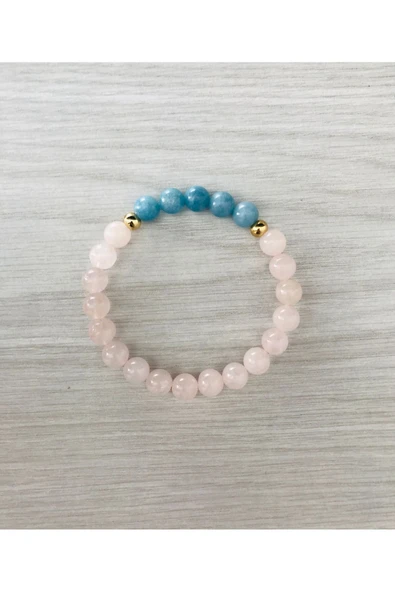 MK TASARIM Gerçek Pembe Kuvars, Mavi Kuvars Taşı Bileklik MK100153 ürün görseli 1