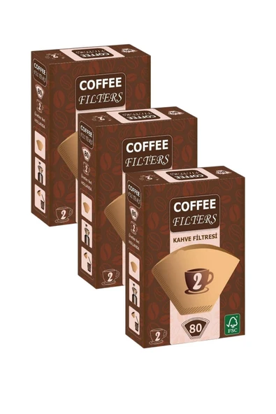 Coffeo Filters NO2 80 Adet Kahve Filtre Kağıdı x 3 Adet ürün görseli 1