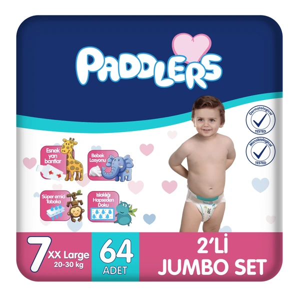 Paddlers Bebek Bezi 7 Numara XX-Large 64 Adet (20-30 Kg) 2'li Jumbo Set ürün görseli 1