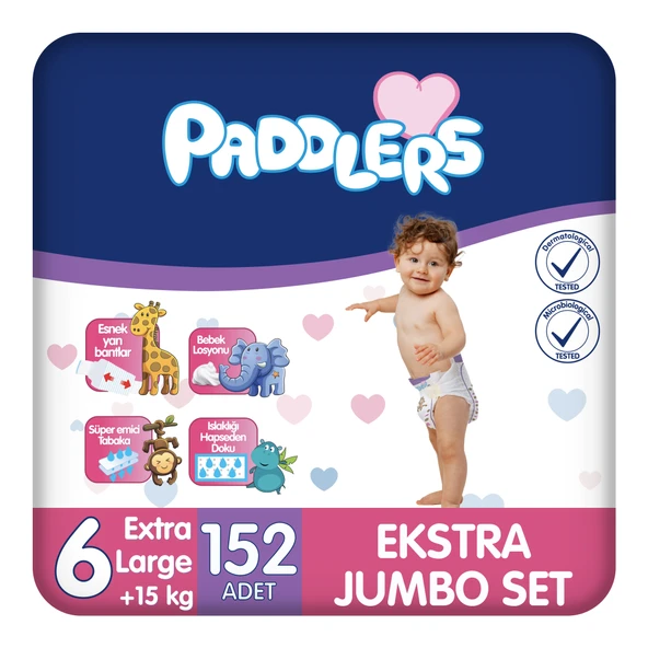 Paddlers Bebek Bezi 6 Numara X-Large 152 Adet (15+Kg) Ekstra Jumbo Set ürün görseli 1