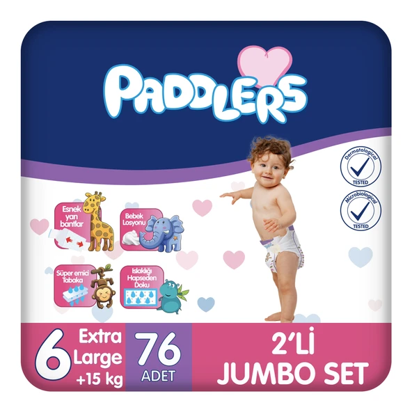 Paddlers Bebek Bezi 6 Numara X-Large 76 Adet (15+Kg) 2'li Jumbo Set ürün görseli 1