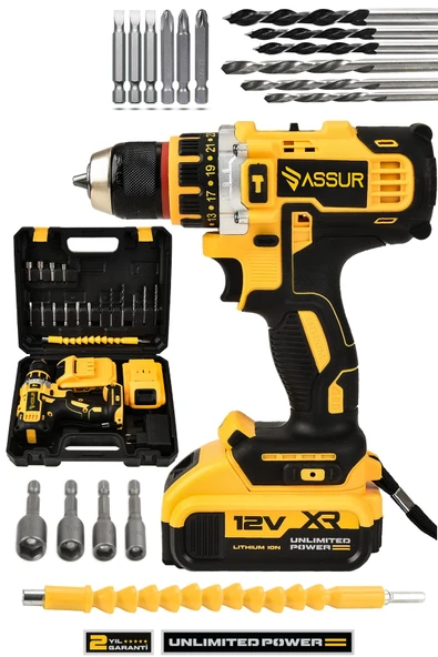 Assur 12V Çift Akülü Çelik Şanzıman Şarjlı Matkap Akülü Vidalama ürün görseli 1