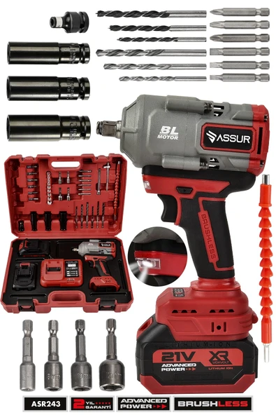 21V 1100 NM Torklu Çift Akülü 10 Pilli 1/2 Kırmızı Şarjlı Somun Sıkma Sökme Makinesi ürün görseli 1