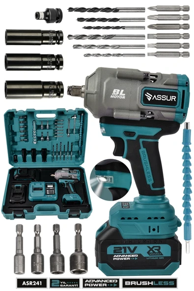 21V 1100 NM Torklu Çift Akülü 10 Pilli 1/2 Mavi Şarjlı Somun Sıkma Sökme Makinesi ürün görseli 1