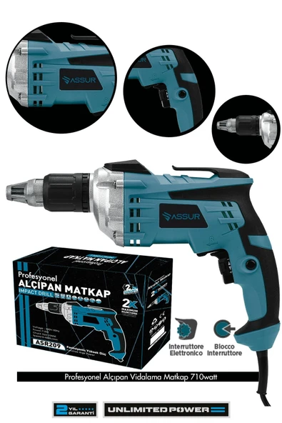 Assur Pro 710W Elektrikli Matkap 90N.m Alçıpan Vidalama Tabancası ürün görseli 1