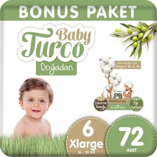 Baby Turco Doğadan Bonus Bebek Bezi 6 Numara Xlarge 72 Adet ürün görseli 1