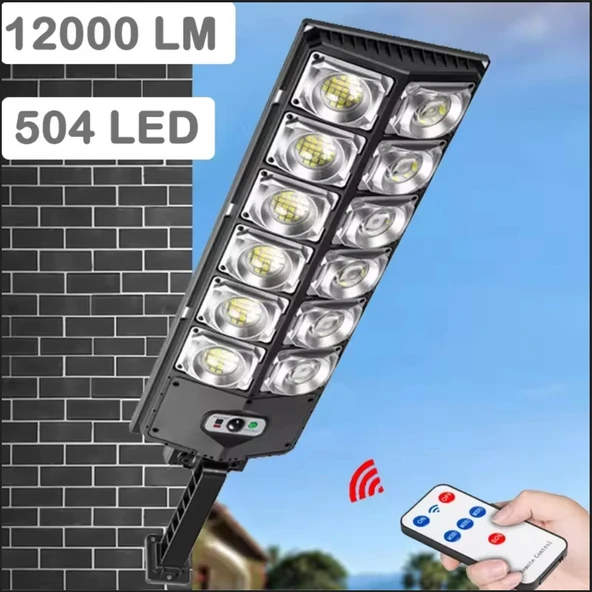 12000 LÜMEN 504 LED GÜNEŞ ENERJİLİ HAREKET SENSÖRLÜ KUMANDALI BAHÇE SOKAK GARAJ EV AYDINLATMA LAMBASI IŞIK ürün görseli 1