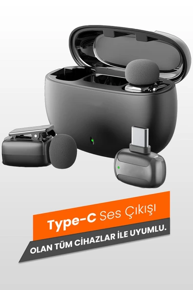Kablosuz TYPE-C Yaka Mikrofonu Profesyonel 2 Mikrofonlu TypeC ürün görseli 1