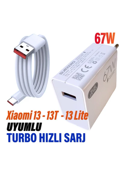 Mi 13 - 13T - 13 Lite Uyumlu 67W Turbo Hızlı Şarj Aleti ve Kablosu ürün görseli 1