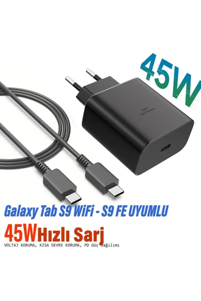 Samsung Galaxy Tab S9 Wi-Fi Tablet Uyumlu Şarj Cihazı ve Kablosu 45W Süper Hızlı Şarj ürün görseli 1