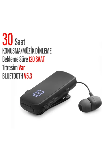Makaralı Titreşimli Bluetooth Kulaklık Rüzgar Kesici Dijital Kulaklık 30 Saat Android & iOS Uyumlu ürün görseli 1