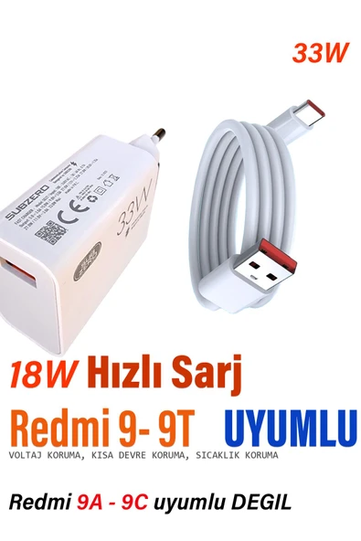 Redmi 9 Redmi 9T Uyumlu Hızlı Şarj Aleti ve Kablosu Hızlı Şarj Cihazı 33W ürün görseli 1