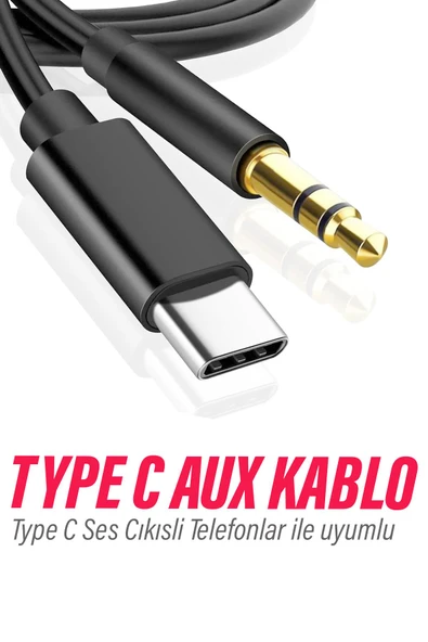 Samsung Redmi Uyumlu TYPE C Aux Kablosu - Jack Dönüştürücü Kablo AUX 1M ürün görseli 1