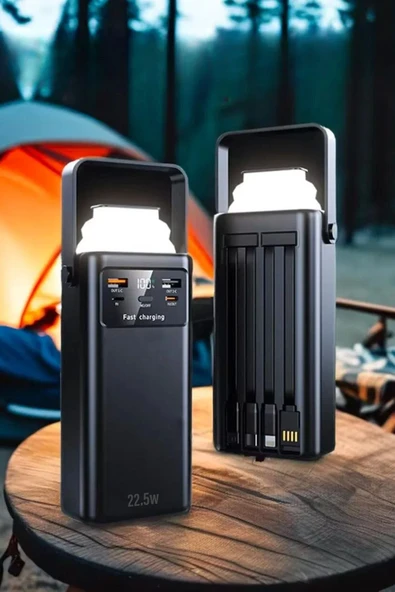 50000 mAh Hızlı Şarj 22.5W Taşıma Askılı Powerbank Kendinden Kablolu Şarj İstasyonu Led Fenerli ürün görseli 1