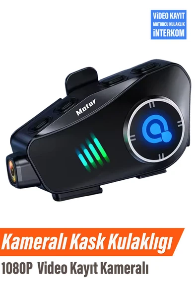 İntercom Motorcu Kask Kulaklık Bluetooth 1080P Kamera Kayıt 32Gb Hafıza Kart Hediye İnterkom IPX6 ürün görseli 1