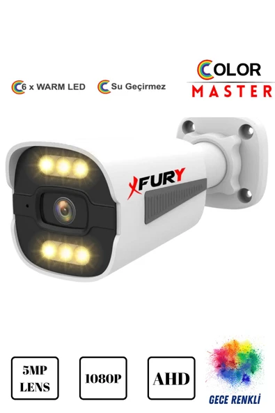 FURY 5mp Lens 1080p 6 x Ultra Led Gece Renkli Full HD Suya Dayanıklı Güvenlik Kamerası ürün görseli 1