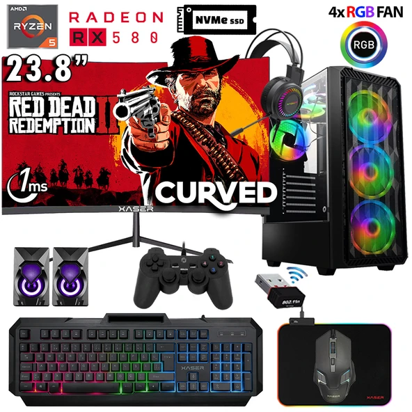 Xaser Armor X60 Ryzen 5 5500 32GB Ram 1TB M.2 NVMe SSD 8GB RX580 24 Curved Oyuncu Tavsiye Sistem ürün görseli 1