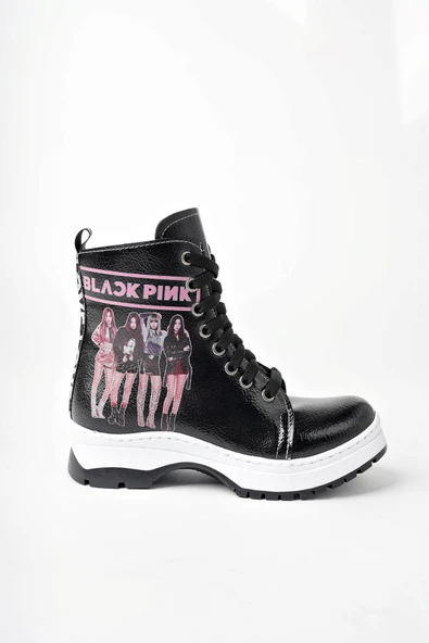 Siyah Kırışık Rugan BlackPink Fermuarlı Kız Çocuk Botu ürün görseli 1