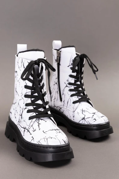 Beyaz Renkli Fermuarlı Bağcıklı Lüks Kız Çocuk Botu ürün görseli 1