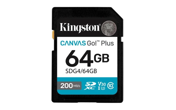 Kingston SDG4-64GB 64GB SDXC Canvas Go Plus Gen4 200MB-s C10 UHS-I U3 V30 Hafıza Kartı ürün görseli 1