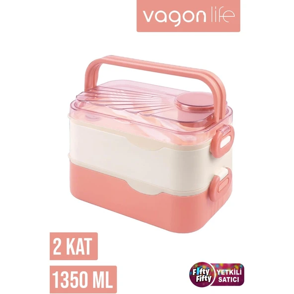 Vagonlife 1350 ml Iki Kat Üç Bölme Paslanmaz Çelik Lunch Box Yeni Nesil Sefer Tası-Sos Kaseli MODEL-FFLBOX10110-2S ürün görseli 1