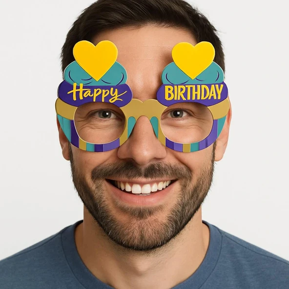 Nessiworld Cupcake Temalı Doğum Günü Renkli Karton Happy Birthday Gözlüğü 6 Adet ürün görseli 1