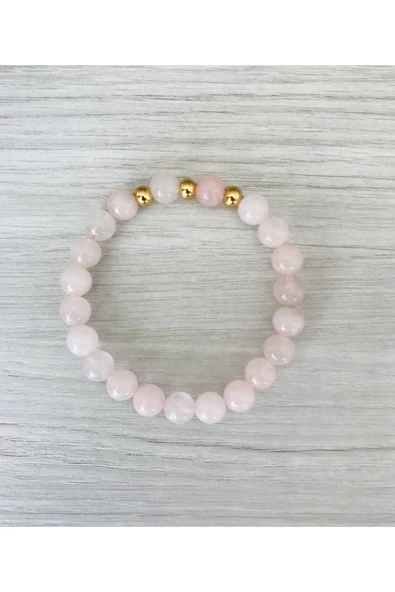 MK TASARIM GERÇEK PEMBE KUVARS TAŞI BİLEKLİK MKT49003 ürün görseli 1