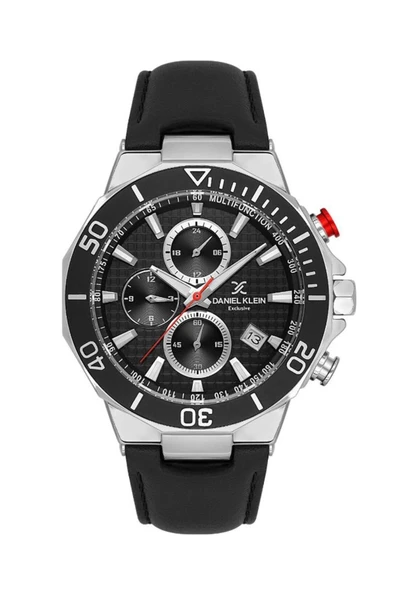 Daniel Klein DK.1.13841-1 Exclusive Tüm Fonksiyonları Aktif Tachymetre Özellikli Deri Kordonlu Siyah ürün görseli 1