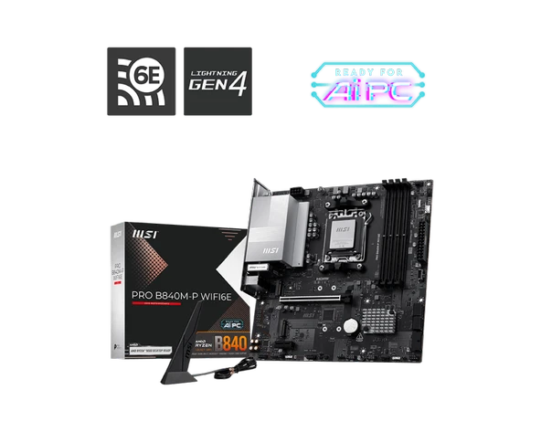 MSI PRO B840M-P WIFI6E AM5 DDR5 8000MHZOC HDMI ,2X M.2 USB 5 GBS 2.5G LAN WI-FI 6E MATX ürün görseli 1