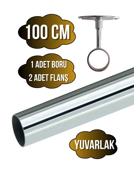 Metal Yuvarlak Krom Mobilya Dolap Askı Borusu(2 ADET AYAKLI AÇIK FLANŞ-1 ADET BORU)(KROM)(ÇAP:25MM) Krom 100cm ürün görseli 1