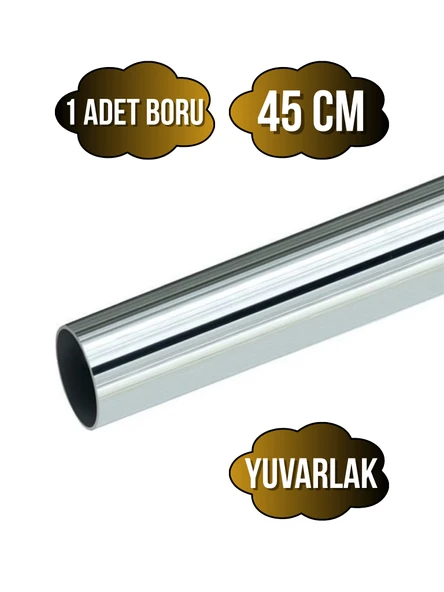 Yuvarlak Metal Askı Borusu Mobilya Askı Borusu(YUVARLAK)(KROM)(METAL)(ÇAP:25MM) Krom 45cm ürün görseli 1