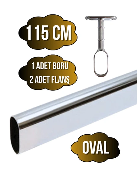 Metal Oval Krom Mobilya Dolap Askı Borusu(KROM)(OVAL)(2 ADET AYAKLI AÇIK FLANŞ-1 ADET BORU) Krom 115cm ürün görseli 1