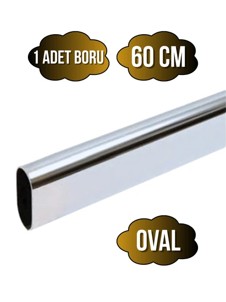 Metal Krom Oval Askı Borusu Mobilya Askı Borusu(METAL)(KROM)(OVAL)(EN:15MM BOY:30MM) Krom 60cm ürün görseli 1
