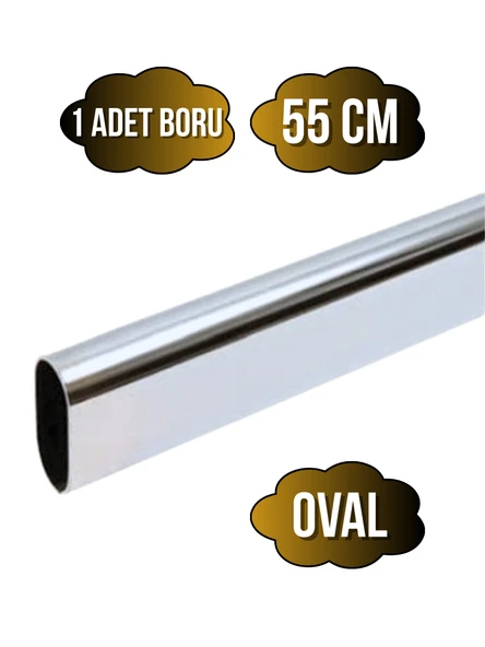 Metal Krom Oval Askı Borusu Mobilya Askı Borusu(METAL)(KROM)(OVAL)(EN:15MM BOY:30MM) Krom 55cm ürün görseli 1