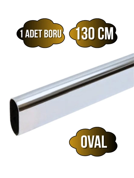 Metal Krom Oval Askı Borusu Mobilya Askı Borusu(METAL)(KROM)(OVAL)(EN:15MM BOY:30MM) Krom 130cm ürün görseli 1