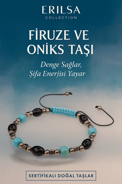 Sertifikalı Firuze ve Oniks Taşı Bileklik – Dengeleyici Şifa Enerjisiyle Özel Tasarım ürün görseli 1