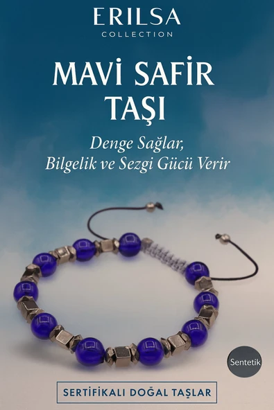 Sertifikalı Sentetik Mavi Safir Taşı Bileklik – Bilgelik, Sezgi ve Denge Enerjisi ürün görseli 1