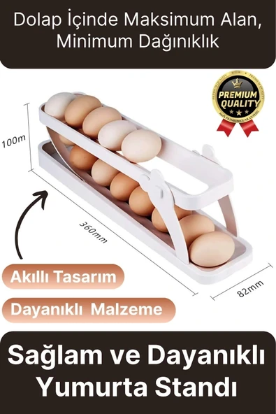 Premium Yer Tasarruflu Saklama Kabı Organizeri Plastik 2 Katlı Otomatik Buzdolabı Yumurta Standı ürün görseli 1