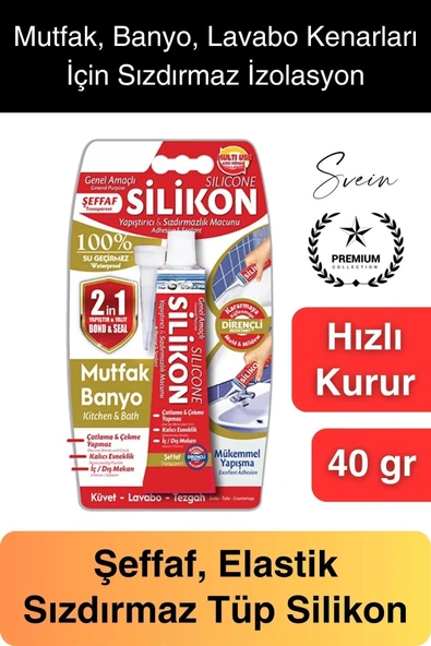 Premium 40 gr Üniversal Sızdırmaz Şeffaf Tüp Silikon Mutfak Banyo Küvet Kenarı Elastik İzolasyon ürün görseli 1