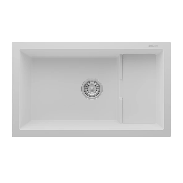 RealStone P017 Patara 1.5 Gözlü Damlalıksız Granit Eviye Beyaz ürün görseli 1
