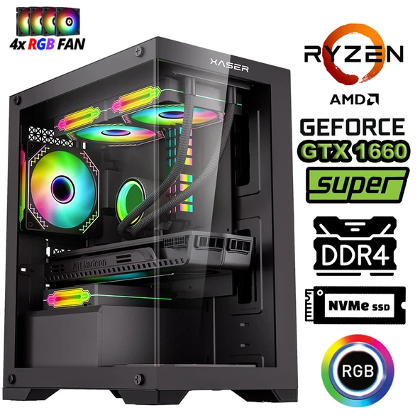 Xaser Blood x10 Ryzen 5 5500 16GB Ram 512GB M.2 SSD 6GB GTX1660 Super Masaüstü Oyuncu Bilgisayar ürün görseli 1