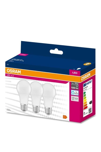 Osram 10W (75W) 3 Lü Led Ampul Beyaz 6500K ürün görseli 1