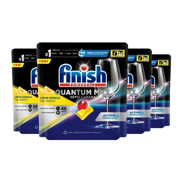 Finish Quantum Max Bulaşık Makinası Deterjanı Tableti Limon Kokulu 48' Li x 4 ürün görseli 1