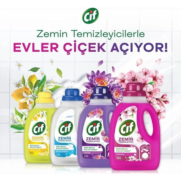 Cif Zemin Temizleyici 1500 ml Beyaz Sabun X1 + Limon Çiçeği X1 + Lotus X1 + Sakura X1 ürün görseli 1